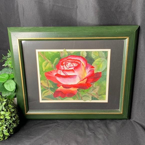 Stunning 17” x 14 1/2” signed original ROSE water color framed artwork - Picture 2 of 14